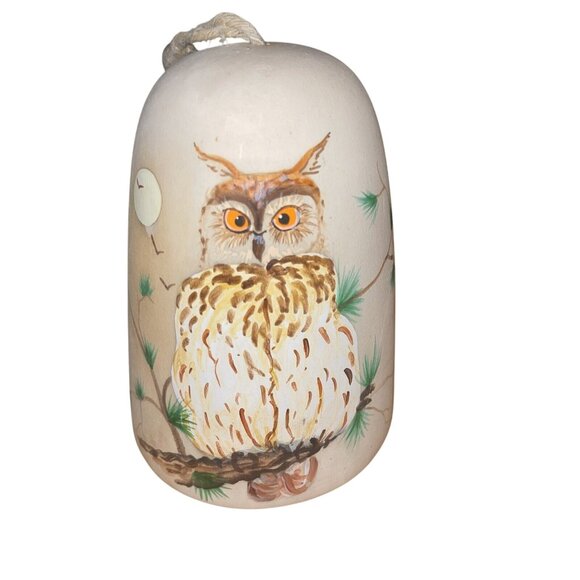 Stefan Other - Hand Painted Ceramic Bell Owl Pine Tree Moon Rustic Home Decor Signed Stefano